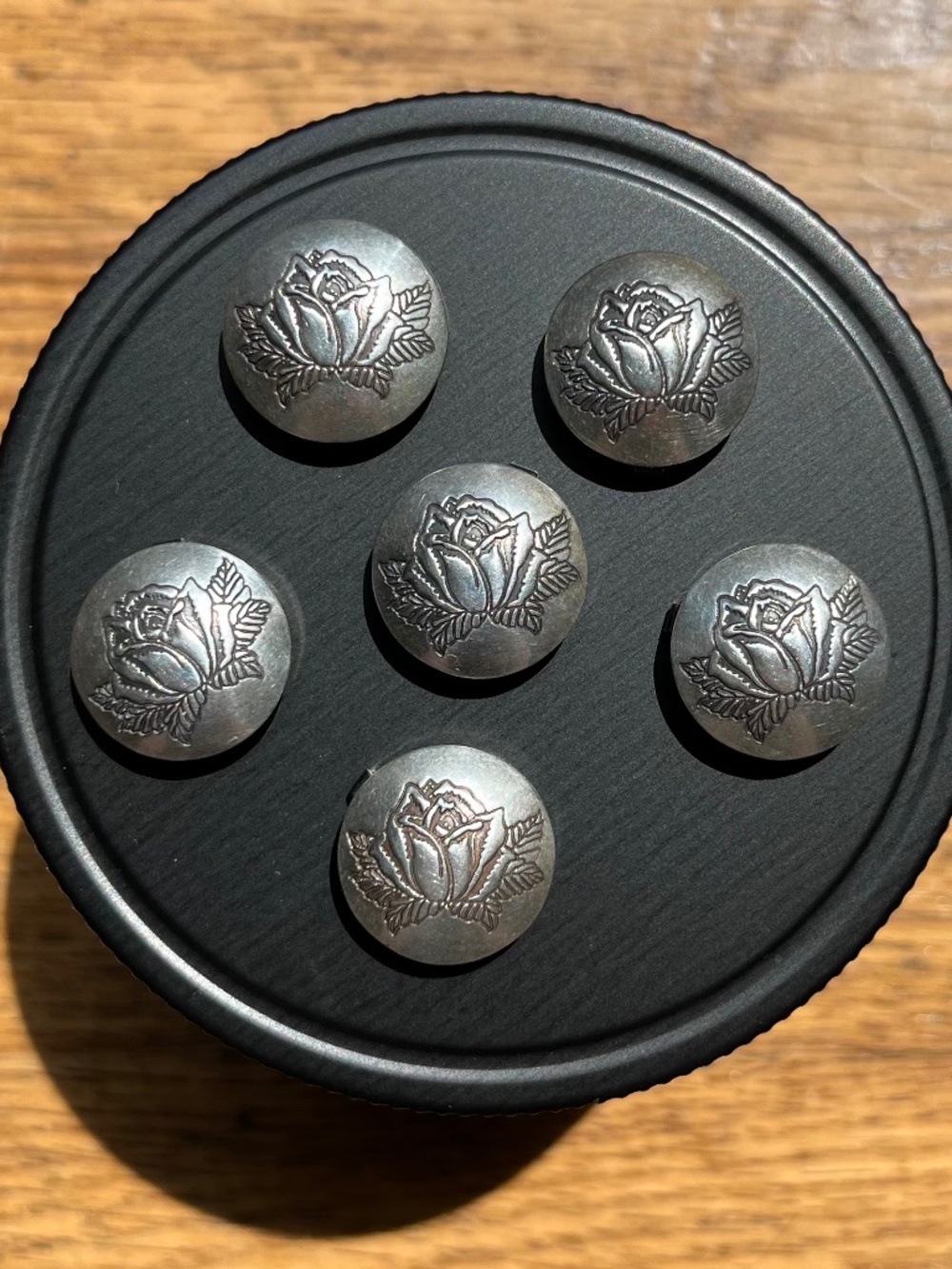 Vintage Sterling Silver Rose Flower Button Covers Set of 6 Native American